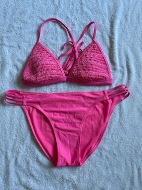 Xhilaration Hot Pink Bikini with Ruched Detail Top Size L Bottoms Size XL
